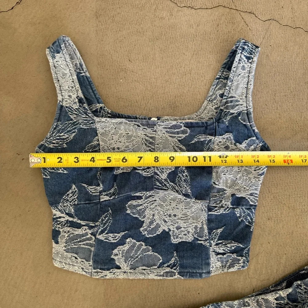 Avec Les Filles / Denim Floral Two Piece Set / Blue - Picture 10 of 16